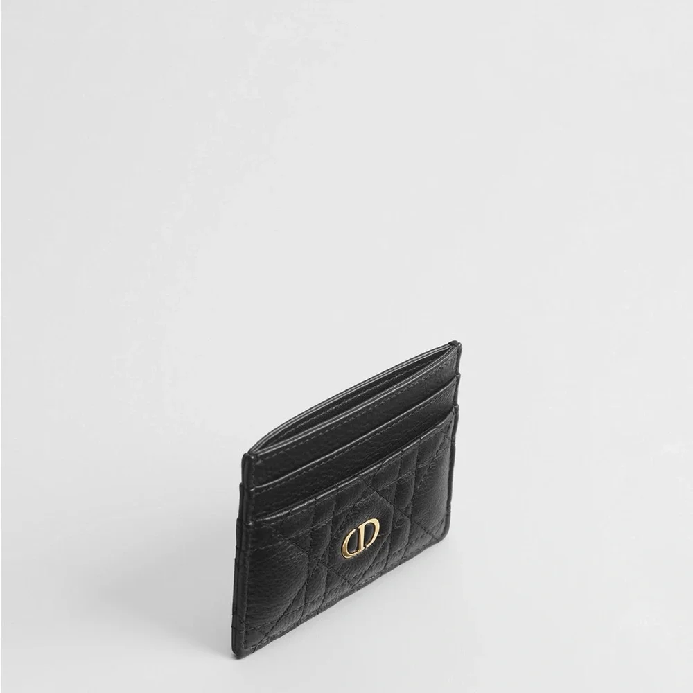 Dior Quilted Black Card Holder with Gold Logo